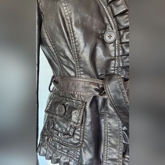 INC International Concepts brown faux leather belted jacket - Picture 5 of 11